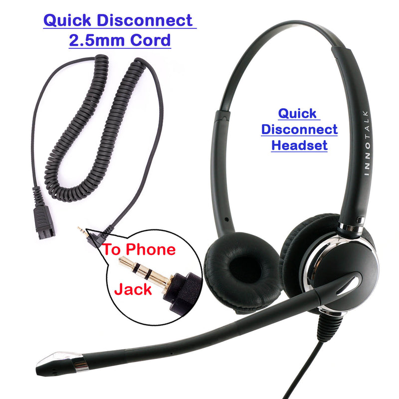 Jabra Compatible QD Swiveling Shock Protection Binaural Headset + 2.5 mm headset jack as Best Office Headset