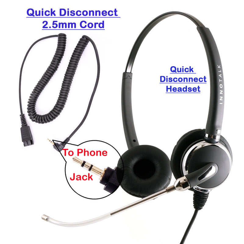 Replaceable Voice Tube Microphone Binaural Headset + 2.5 mm Headset Adapter with Jabra Compatible QD as Office Headset