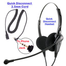 Jabra Compatible 2.5mm Headset Cord and Economic Pro Binaural Headset - Package Deal of 2.5 mm Headset as Desk Phone Headset