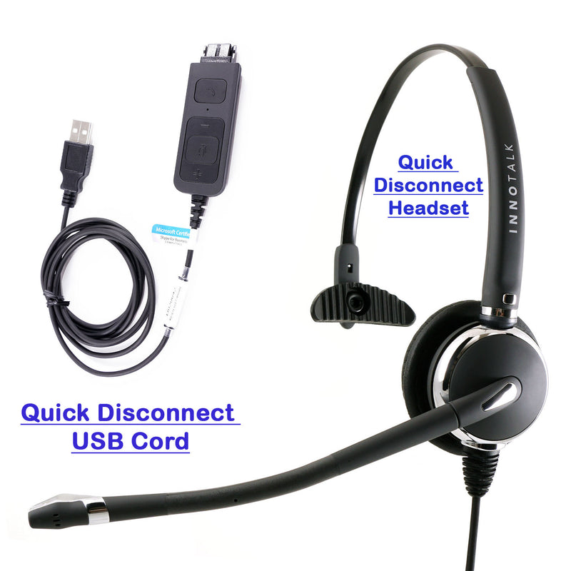 Desk Top computer Headset, Monaural Professional Headset with USB Headset Adapter for VoIP, Softphone - Jabra Compatible  quick disconnect