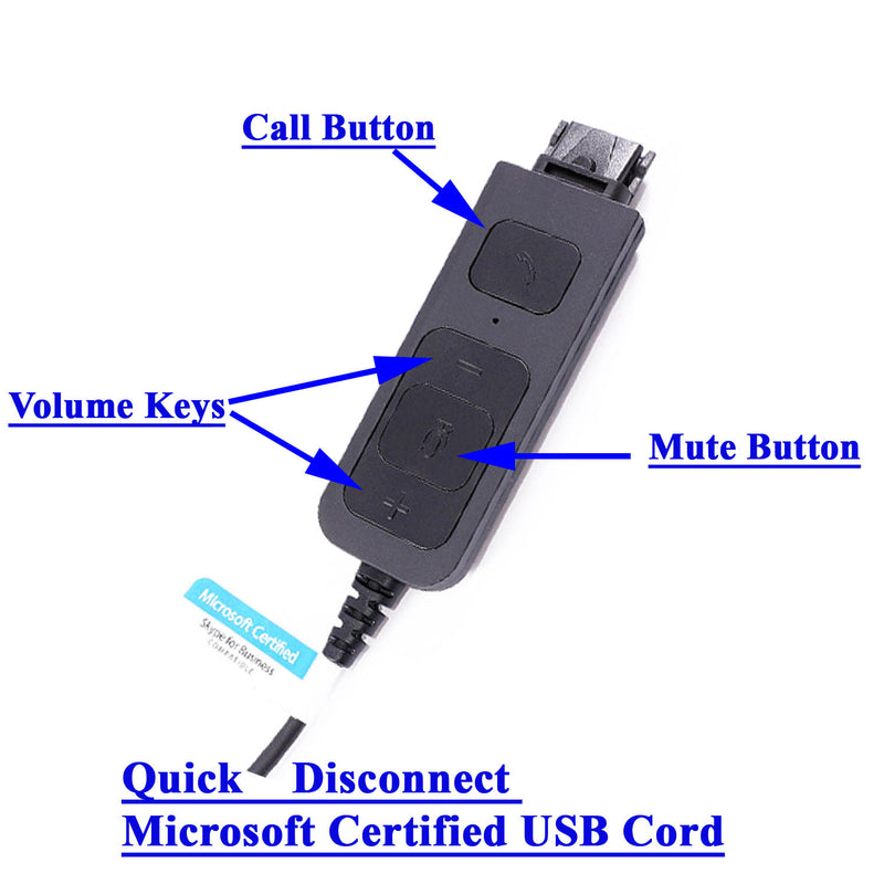 Noise cancelling Computer headset with USB Adapter built in In-Line control Board, Volume and Mute control, Jabra compatible QD