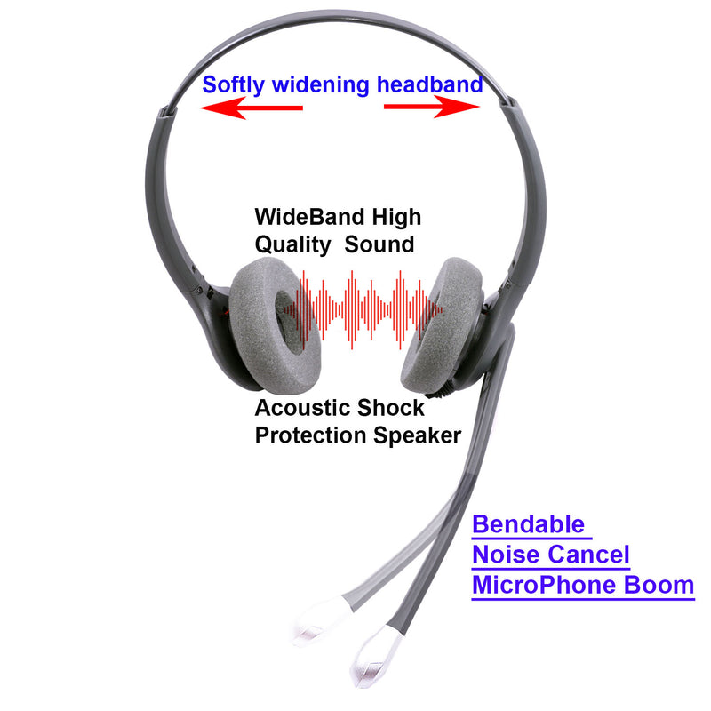 Top Sound Quality Pro Headset - Office Binaural Headset + Jabra Compatible QD built in 2.5 mm headset adapter (Short)