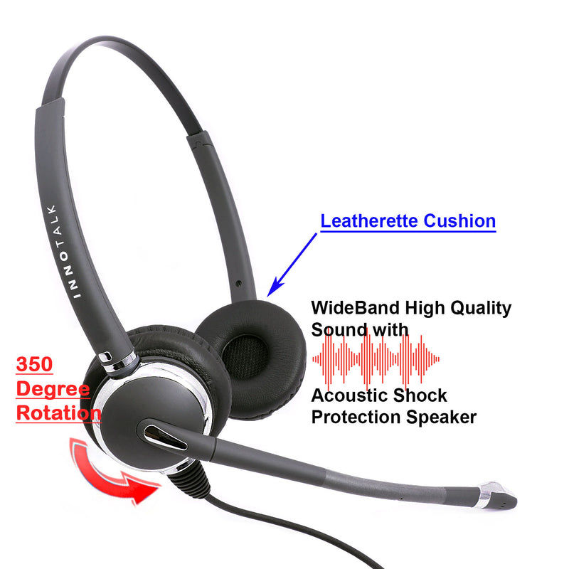 Best Phone headset - Luxury Design Pro Binaural Headset with Noise Cancel Mic and Swiveling Speaker in Jabra Compatible QD