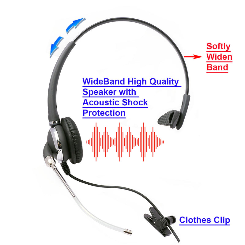 Changeable Voice Tube Monaural 2.5mm Headset - Swiveling Speaker Pro Headset + 2.5 mm Headset Adapter built in Jabra Compatible QD