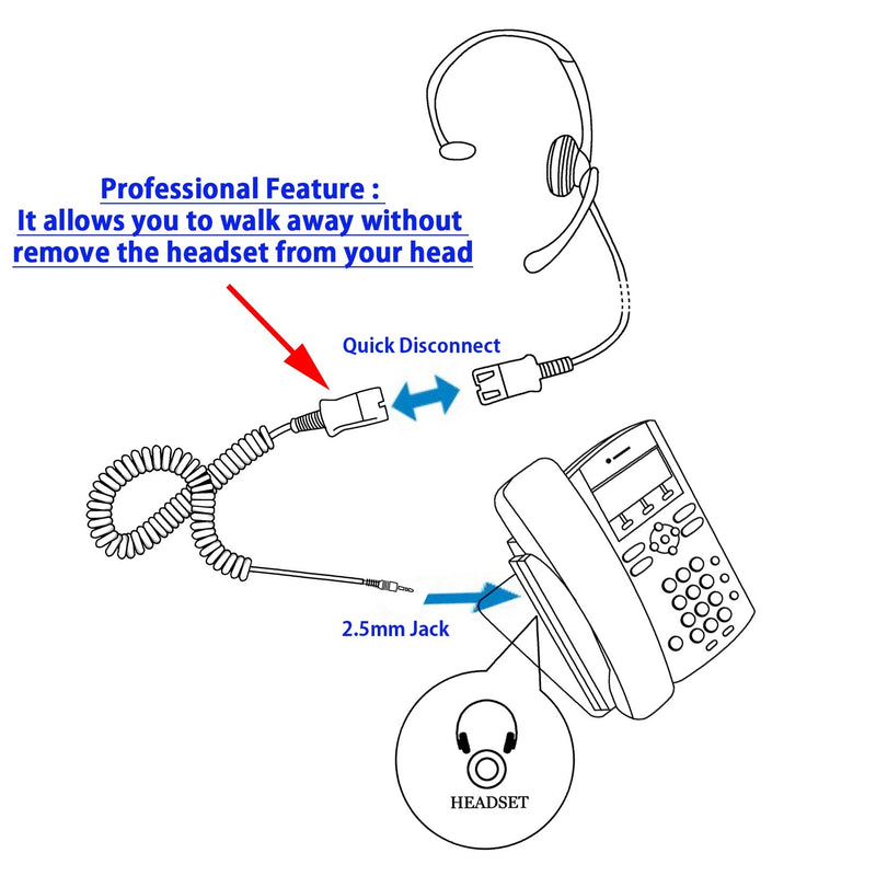 Plantronics Compatible Best Sound Monaural Headset + 2.5 mm Headset Jack Combo for Desk Phone as Office Headset