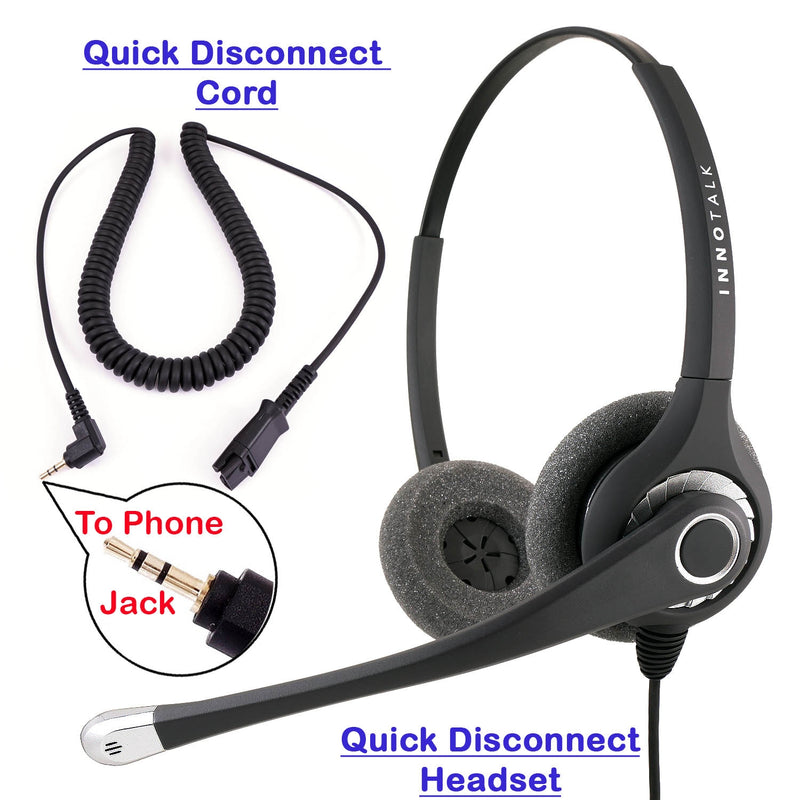 Plantronics Compatible QD cord Combo - InnoTalk Superb Sound Pro Binaural Headset + 2.5 mm headset jack