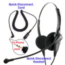 Desk phone headset - Economic Classic Binaural headset with Plantronics Compatible 2.5mm Headset quick disconnect cord for Customer Service