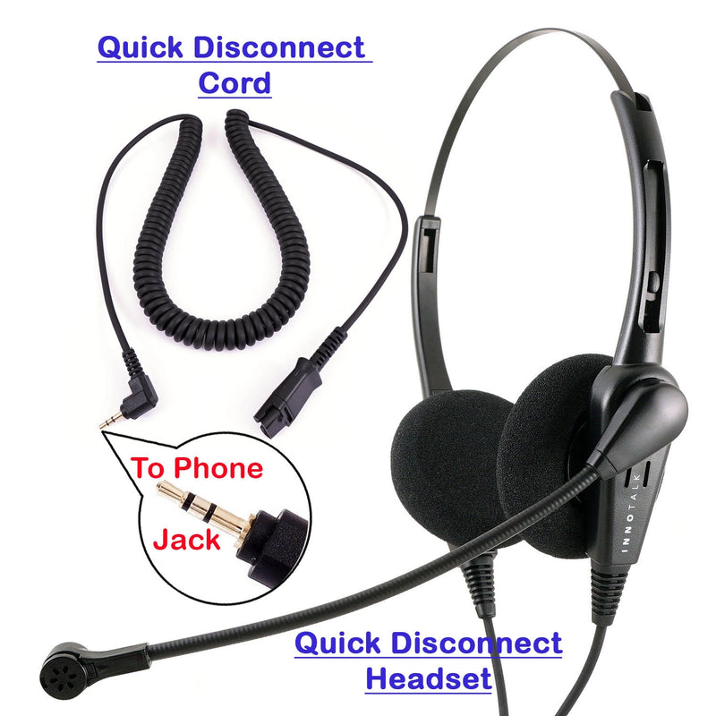 Desk phone headset - Economic Classic Binaural headset with Plantronics Compatible 2.5mm Headset quick disconnect cord for Customer Service