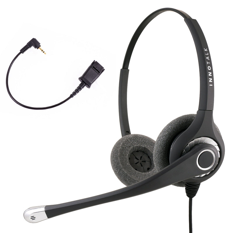 INNOTALK Noise Cancelling 2.5 mm Binaural Headset - Plantronics Compatible QD with Short 2.5mm Headset adapter