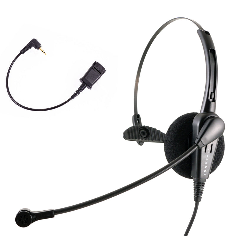 INNOTALK Economic Monaural Headset + Short 2.5 mm Headset Adapter built in Plantronics Compatible QD for Cell phone