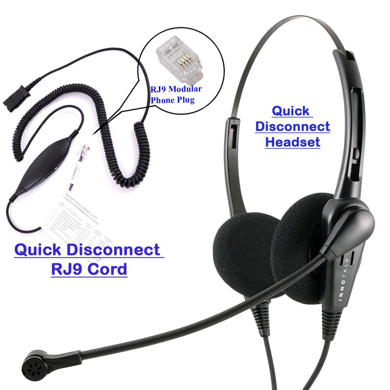 RJ9 Headset Universal - Business Grade Econimic Binaural headset + Universal compatible RJ9 cord built in Plantronics compatible QD