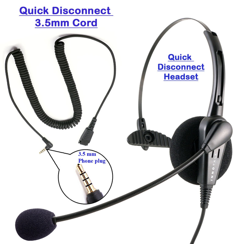 INNOTALK Quick Disconnect 3.5mm Plug Call Center Monaural Headset  for Computer