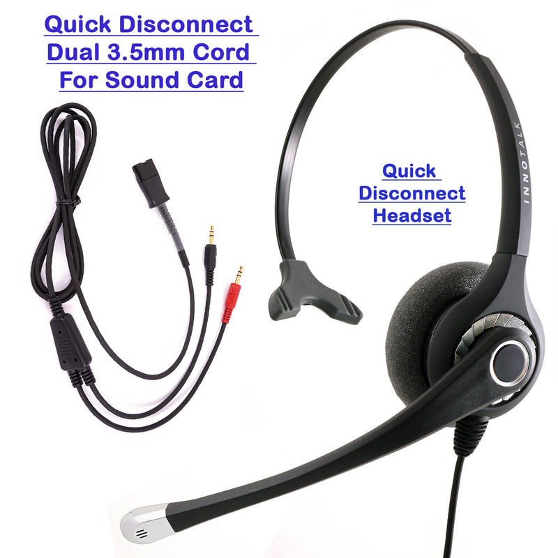Best Sound 3.5 mm Noise Cancel Professional PC Headset Package - Quick Disconnect  Headset + 3.5 mm Dual Plugs Headset Adapter for DeskTop Computer