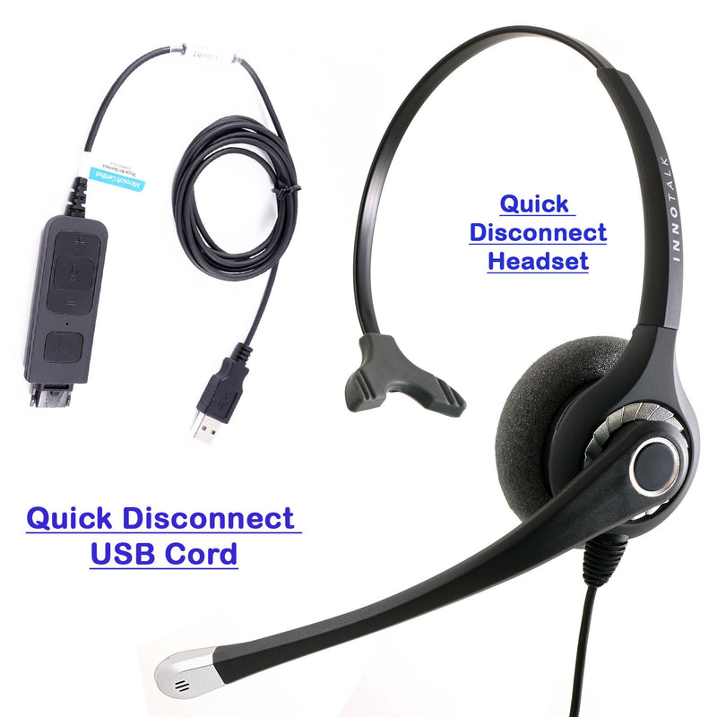 Plug N Play USB computer Headset for Softphone, MS Lync, Skype. Large Ear Pad Professional Monaural Headset, Plantronics compatible QD