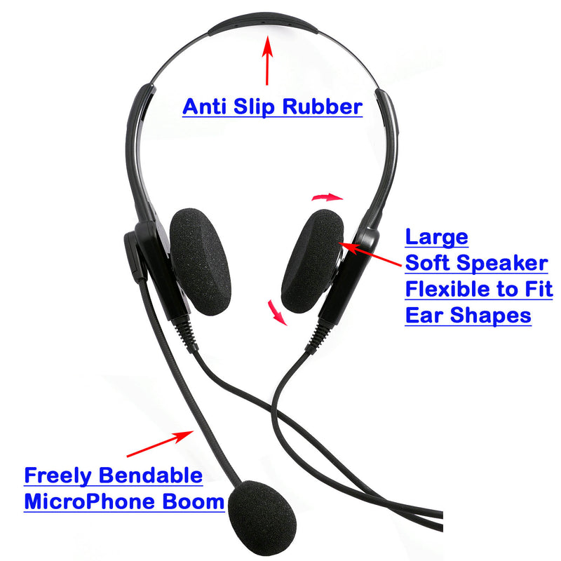 Noise cancelling Computer headset with USB Adapter built in In-Line control Board, Volume and Mute control, Jabra compatible QD