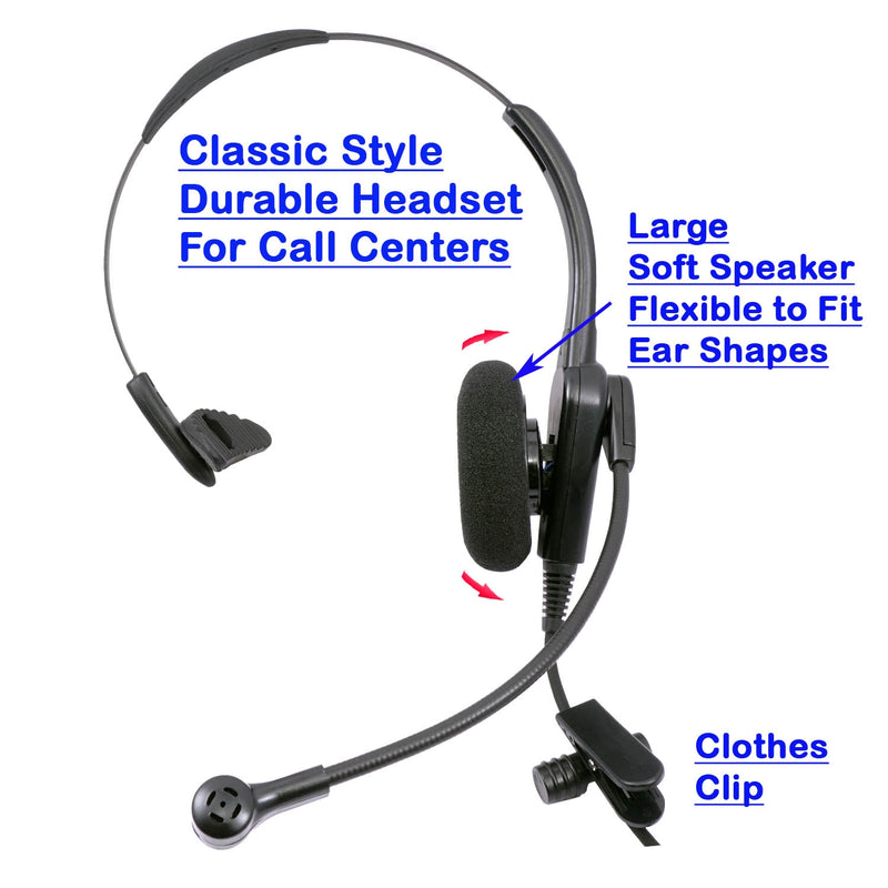 Phone headset, Economic Classic Monaural Headset with Plantronics Compatible 2.5mm QD for Call Center, Telemarketing.