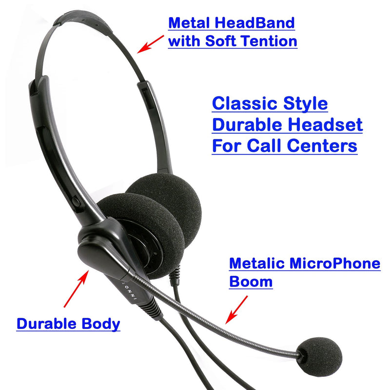 Economic Binaural Professional Noise Cancelling 3.5 mm Headset with a Quick Disconnect Headset Adapter Cable for Computer