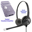 Digital Headset Amplifier with Superb Sound Pro Binaural Headset in Swiveling Receiver for Call Center